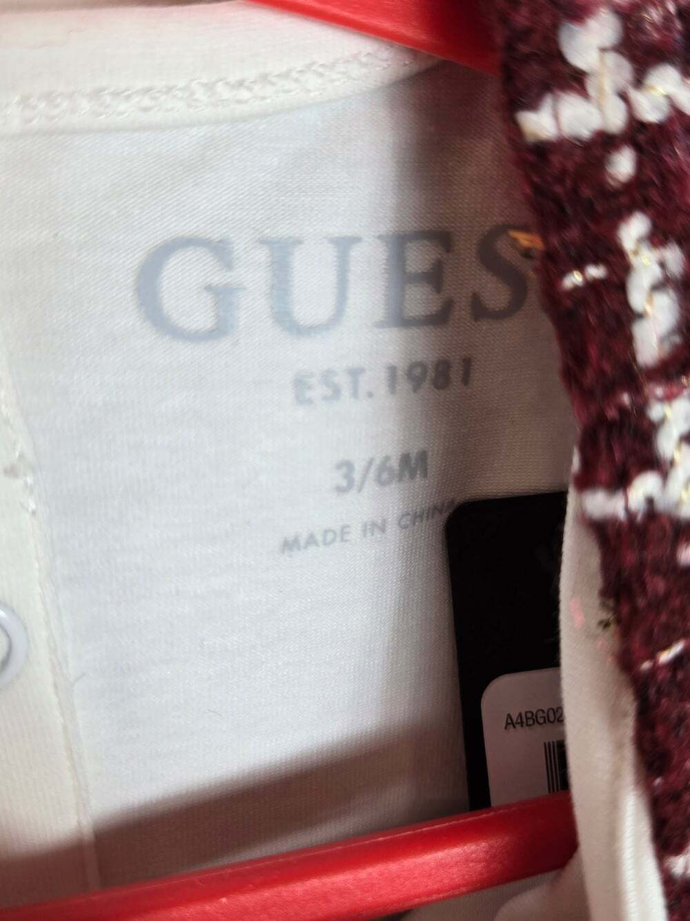 NWT Guess Baby Girls 3-6M Burgundy Tweed Overall Dress Bodysuit 2PC Set - Picture 6 of 9